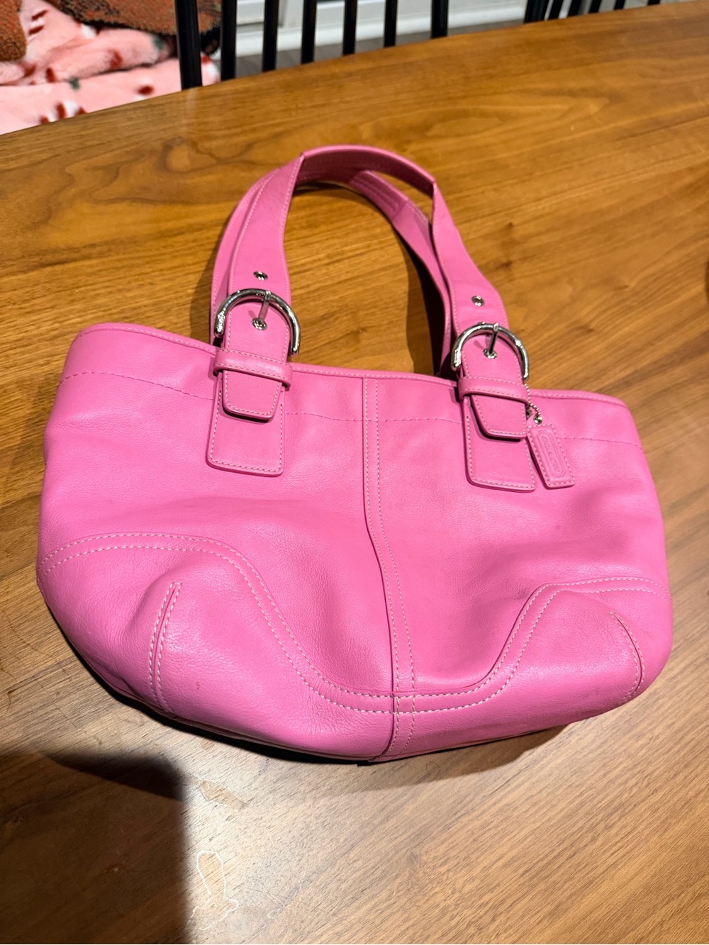 Coach Pink SoHo Leather Shoulder Tote with Double Straps